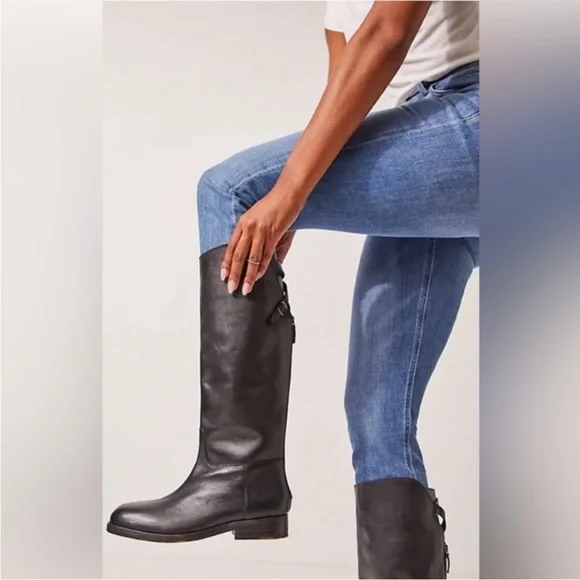 Free People Faded Black Everly Equestrian Boots Leather Zipper Back - Picture 2 of 16